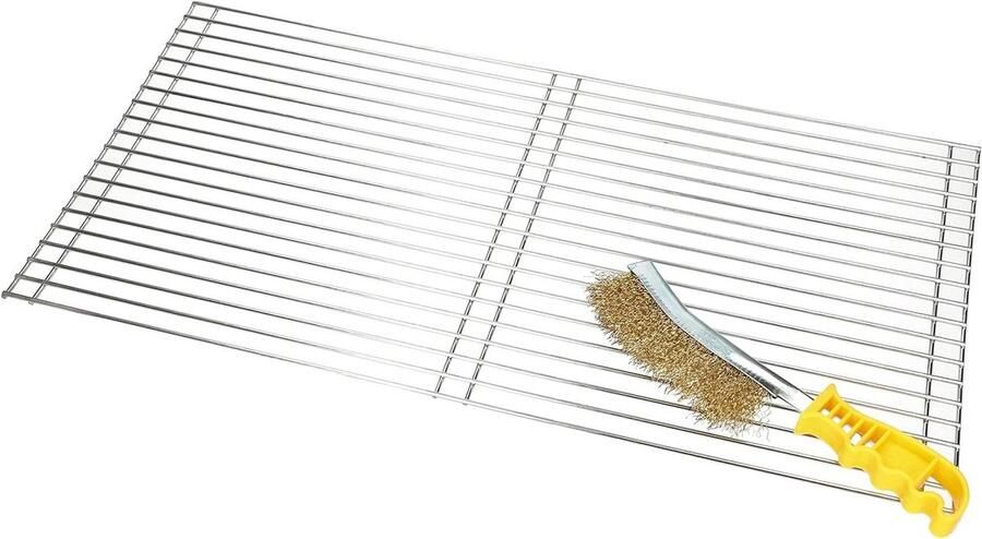 Grillrooster met Borstel BBQ Rooster Buiten Koken Roestvrij Staal 60 x 40 cm Zilver
