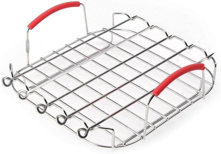 Grillrooster met Spies Airfryer Accessoire Lagen Bakken Stapelbaar Ontwerp 21 x 21 cm Zilver