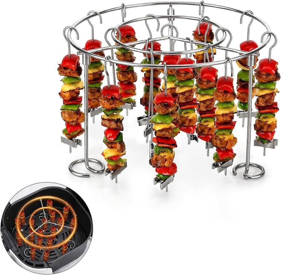 Grillrooster met Spiesen Heteluchtfriteuse Accessoires Spiesen Grillen Gelijkmatige Verwarming 156 cm Diameter Zilverkleurig