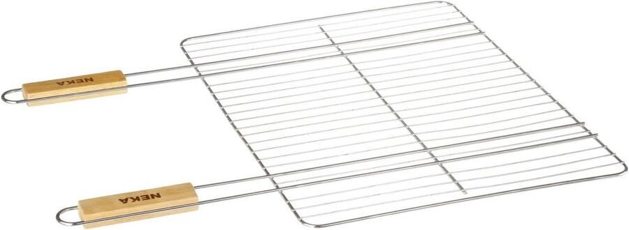Grillrooster Rechthoekig Barbecue Rooster Buiten Koken Houten Handvatten 38 x 50 cm Grijs