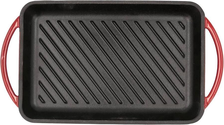 Grillrooster Rechthoekig Grillpan Gietijzer Vlees Vis Grillen Gestreepte Bodem 22 x 40 cm Rood