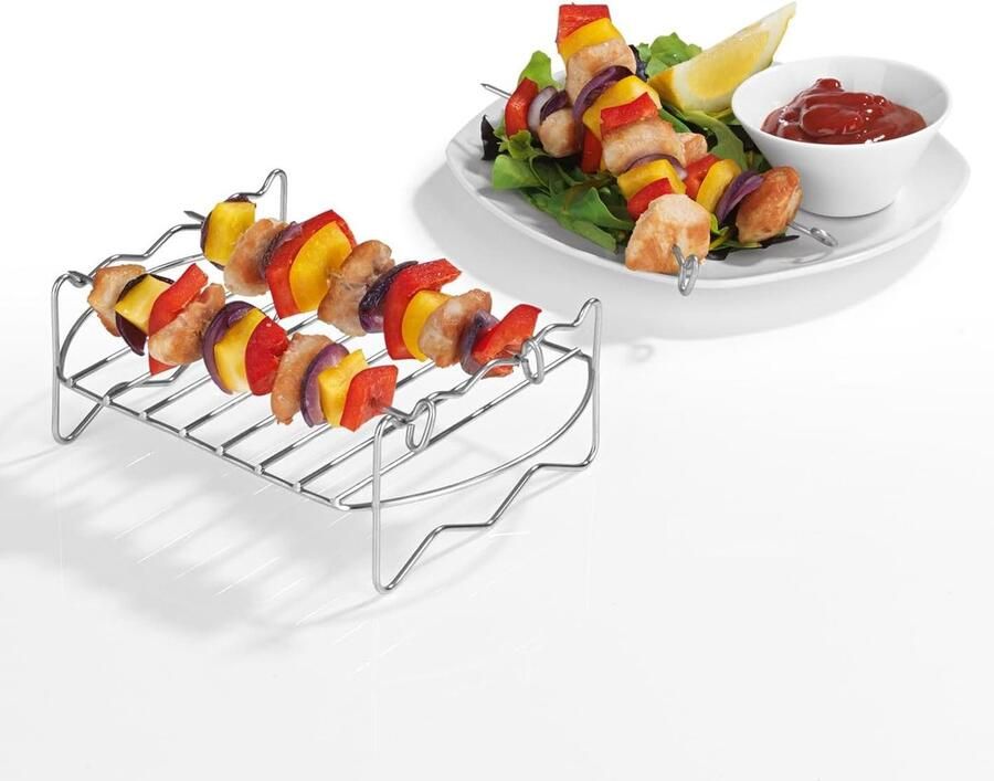 Grillrooster Roestvrij Staal Airfryer Accessoire Gezond Koken Optimale Luchtcirculatie 16.5 x 13.5 x 8 cm Zilver