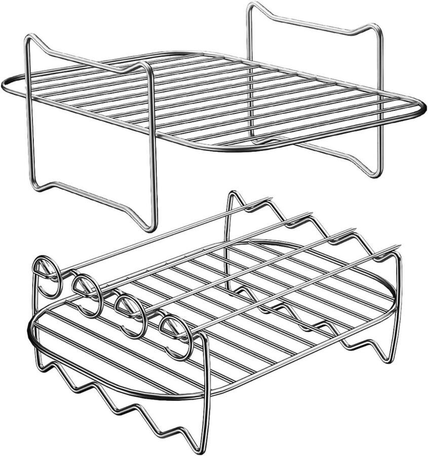 Grillrooster Roestvrij Staal Barbecue Mand Buiten Koken Inclusief Kip Houder 13.8 x 20.5 cm Zilverkleurig