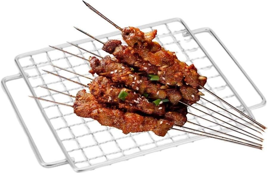 Grillrooster Roestvrij Staal Barbecue Rooster Buiten Grillen Duurzaam Materiaal 17 x 13 cm Zilver
