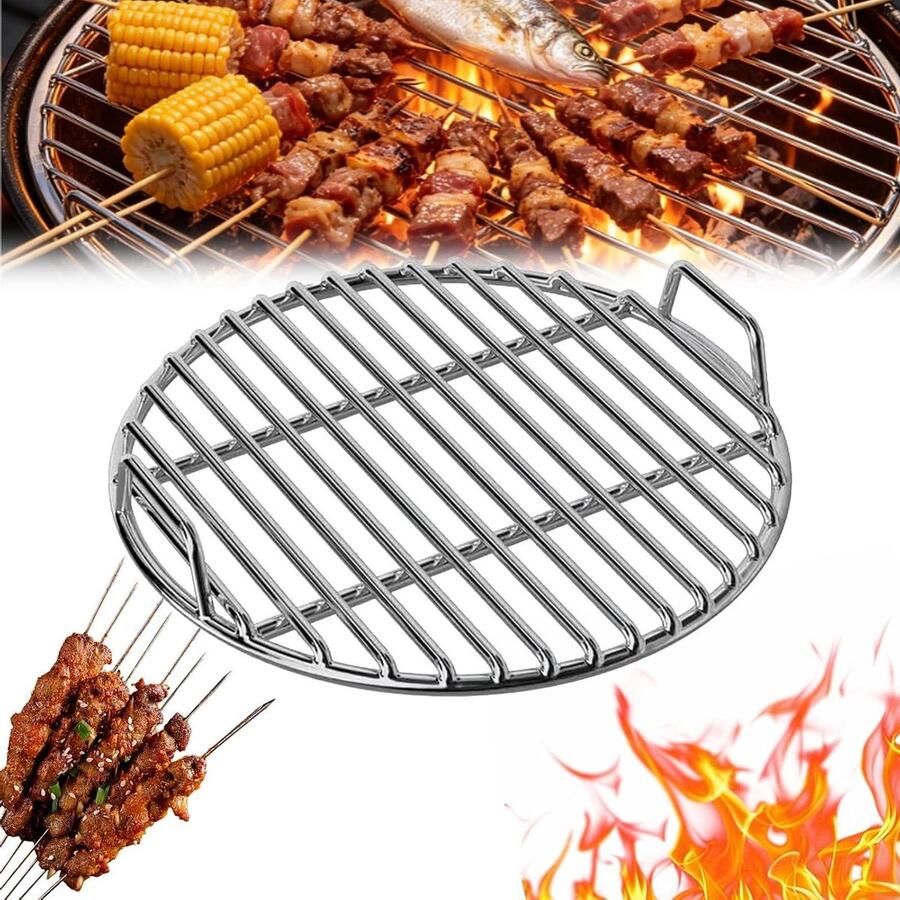 Grillrooster Roestvrij Staal Barbecue rooster Buiten koken Extra dik materiaal 35 cm diameter Zilver