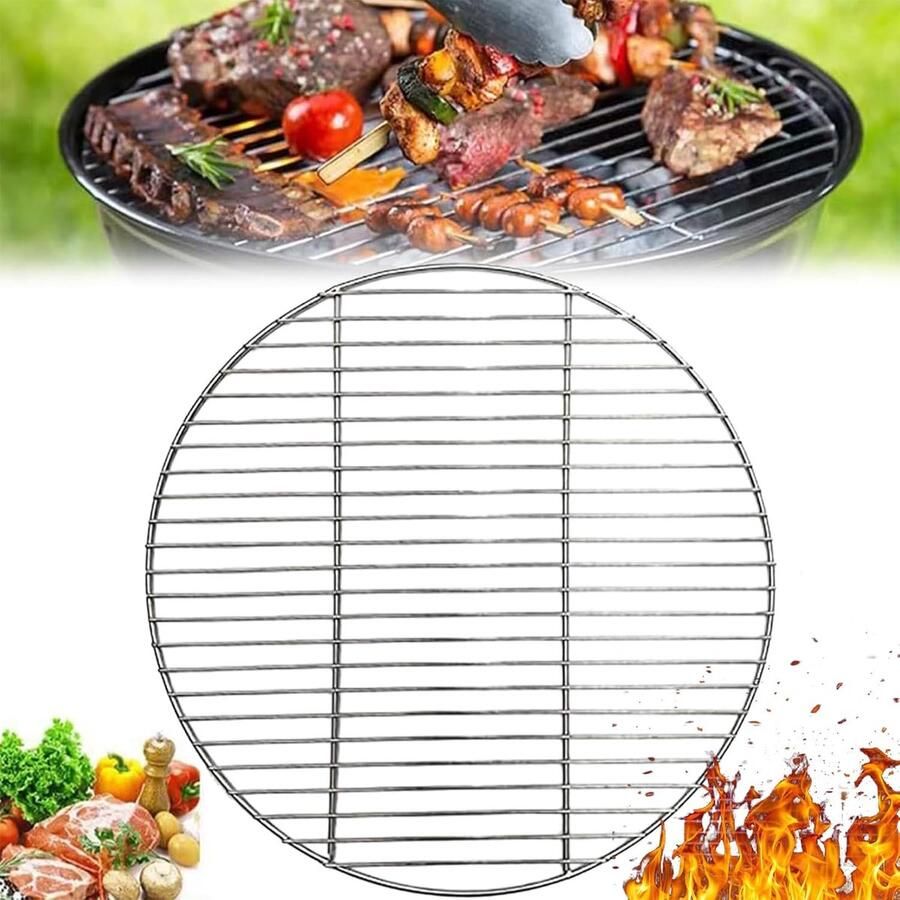 Grillrooster Rond Bakplaat BBQ Buiten Koken Gelijkmatige Warmte Diameter 40 cm Zilver