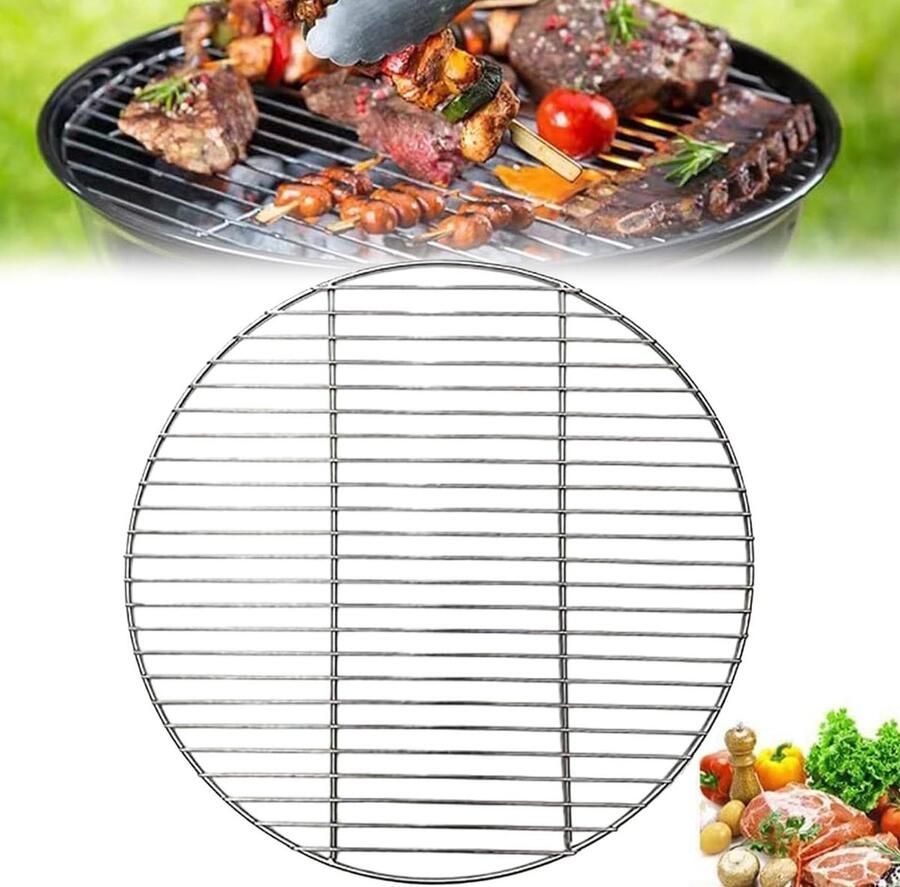 Grillrooster Rond BBQ rooster bakplaat Buiten koken Gelijkmatige warmte 53 cm Zilver