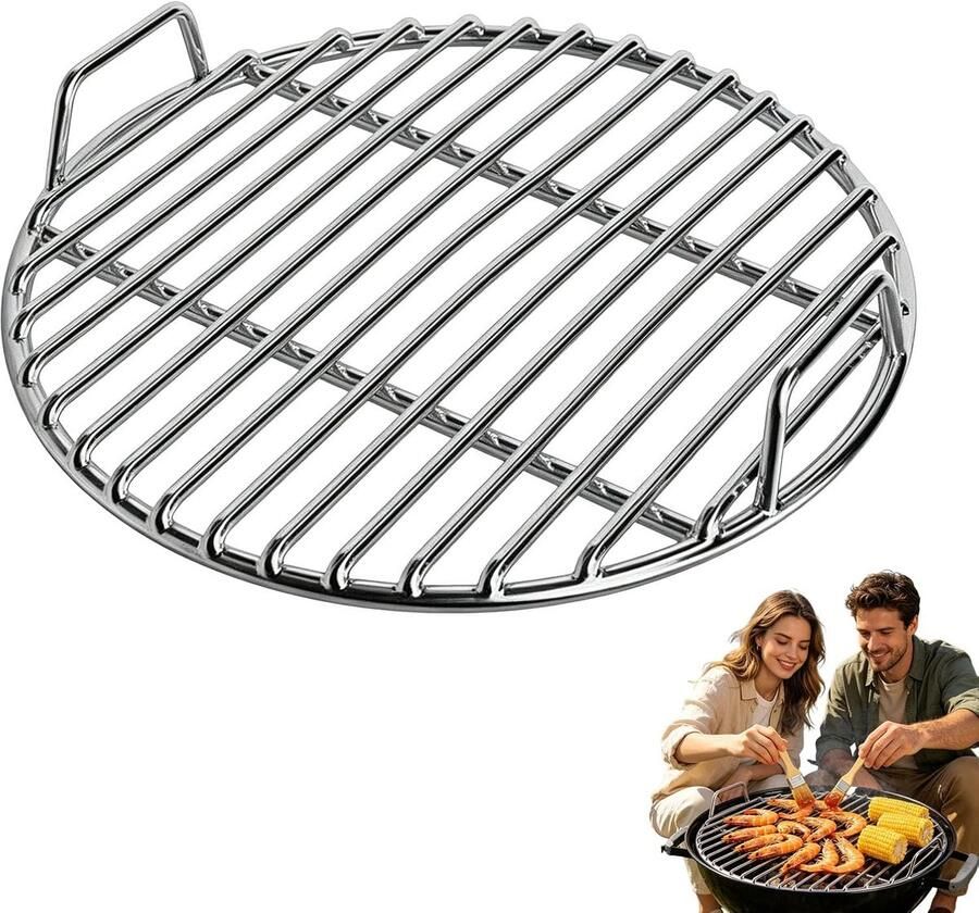 Grillrooster Rond BBQ Rooster Buiten Koken Afneembare Handgrepen Diameter 38 cm Zilver