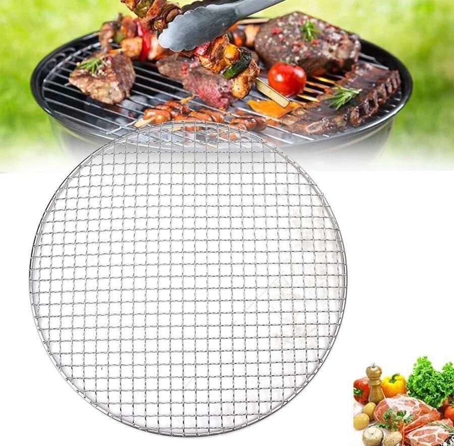 RVS Grillrooster Rond BBQ Rooster Bakplaat Buiten Koken Efficiënte Warmteverdeling 55 cm Diameter Zilver
