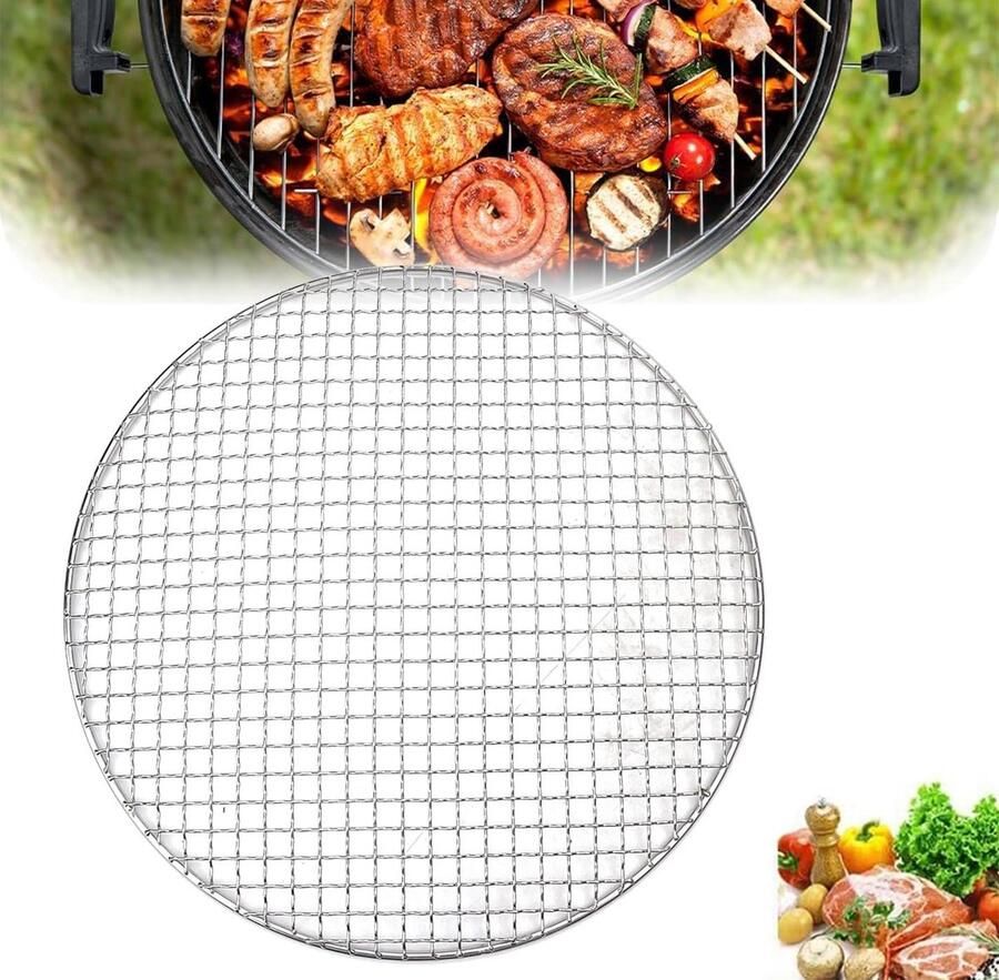Grillrooster RVS Bakplaat Rond Buiten Koken Gelijkmatige Warmte 55 cm Doorsnede Zilver