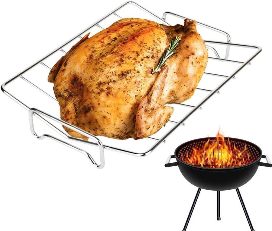Grillrooster RVS Barbecue Accessoire Vlees Grillen Geavanceerd Luchtstroomdesign 34 x 26.5 cm Zilverkleurig