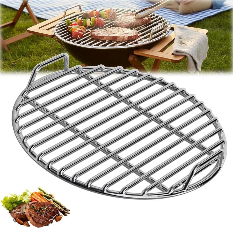 Grillrooster RVS Barbecue rooster Buiten koken Gelijkmatige warmte Ø 28-45 cm Zilver