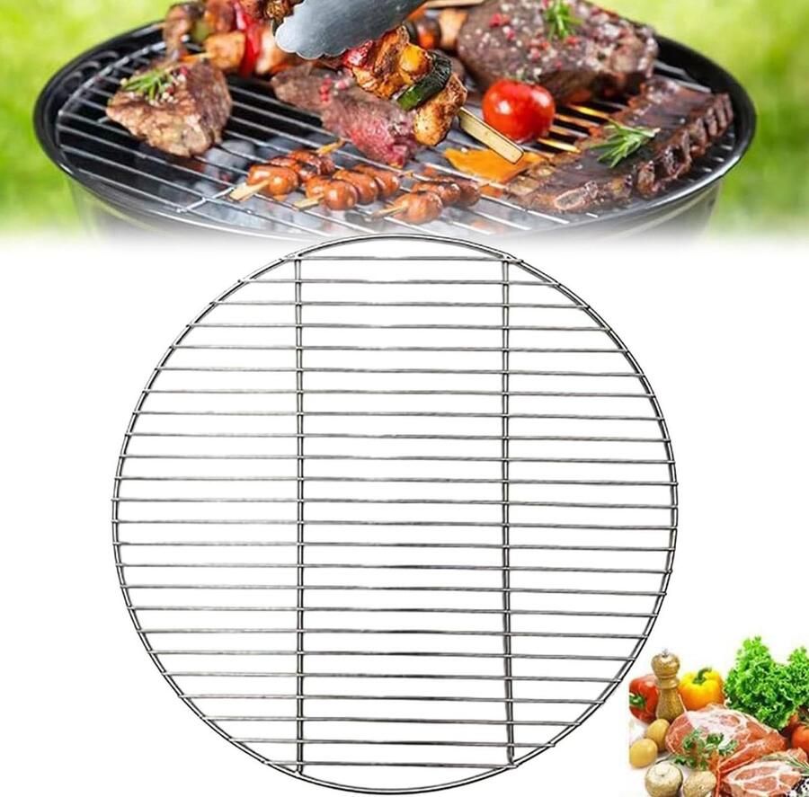 Grillrooster RVS Barbecue rooster Ronde grill Buiten koken Gelijkmatige warmteverdeling 45 cm Zilver