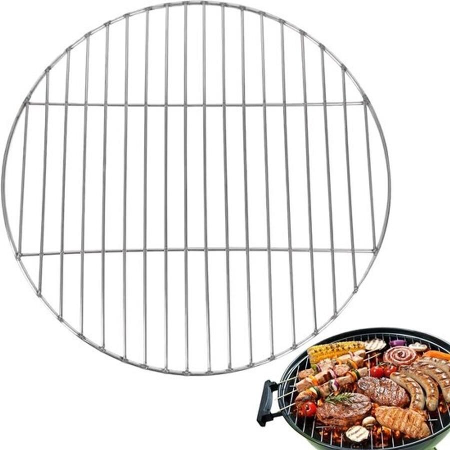 Grillrooster RVS BBQ Net Buiten Koken Gelijkmatige Hitte 38 cm Rond Zilverkleurig
