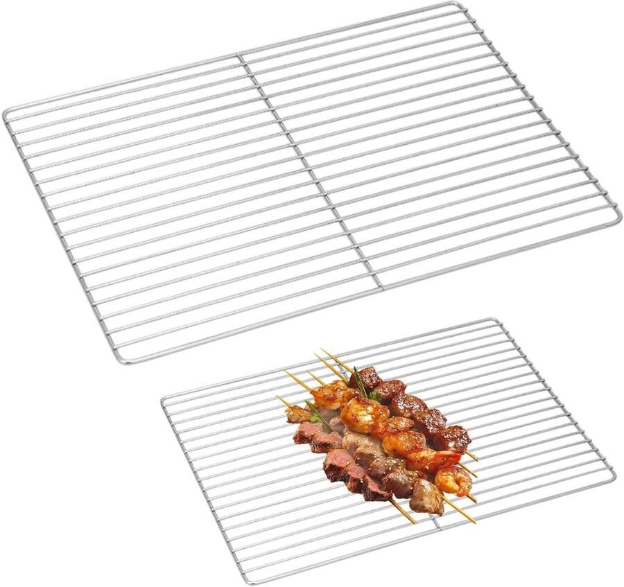 Grillrooster RVS BBQ rooster Vuurkorf rooster Buiten koken Gelijkmatige warmteverdeling 30 x 45 cm Zilver