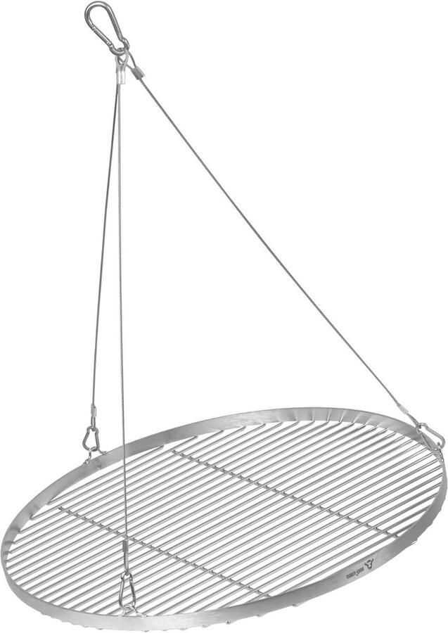 Grillrooster RVS Hangend rooster Buiten koken Met touwophanging 60 cm diameter Zilverkleurig