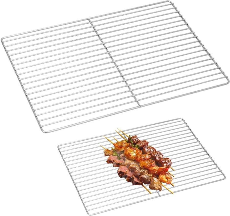 Grillrooster RVS Kookrooster Vuurkorf Buiten Koken Gelijkmatige Warmte 30 x 45 cm Zilver