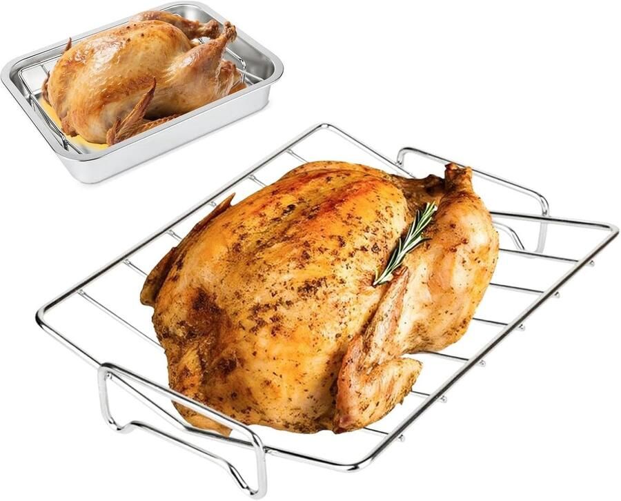 Grillrooster V-vorm Bakrek Oven Gelijkmatig Braden Roestvrij Staal 33 x 25.4 cm Zilver - Foto 1