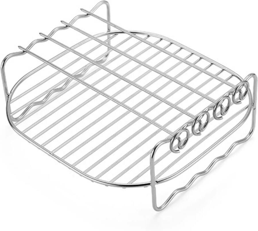 Grillrooster van 18 cm met vier grillnaalden eierstoommand met zeven gaten en klemmetjes voor bakplaten kommen