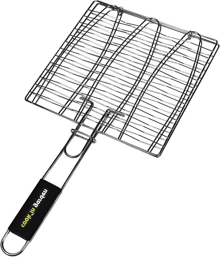 Grillrooster Vissen Visrooster Barbecue Vissen Grillen Soft-touch Greep 27 x 18 cm Chroom