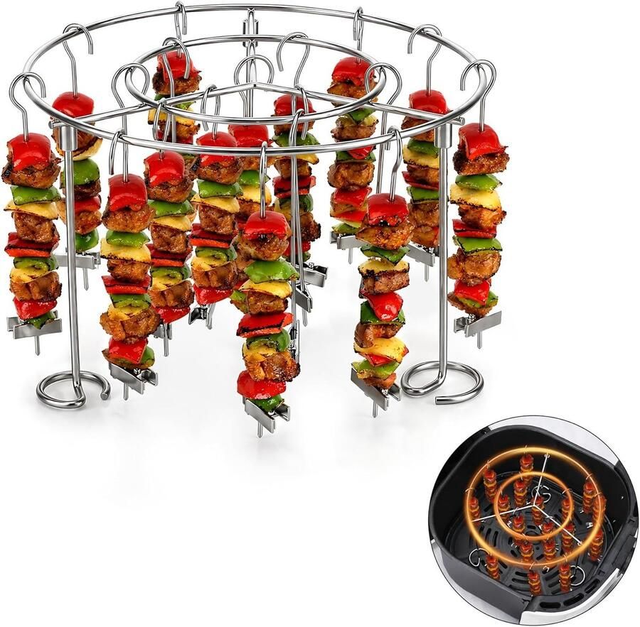 Grillrooster voor Airfryer Zilver 15 6 cm Roestvrij Staal met 28 Spiesen Voor Gezond Grillen