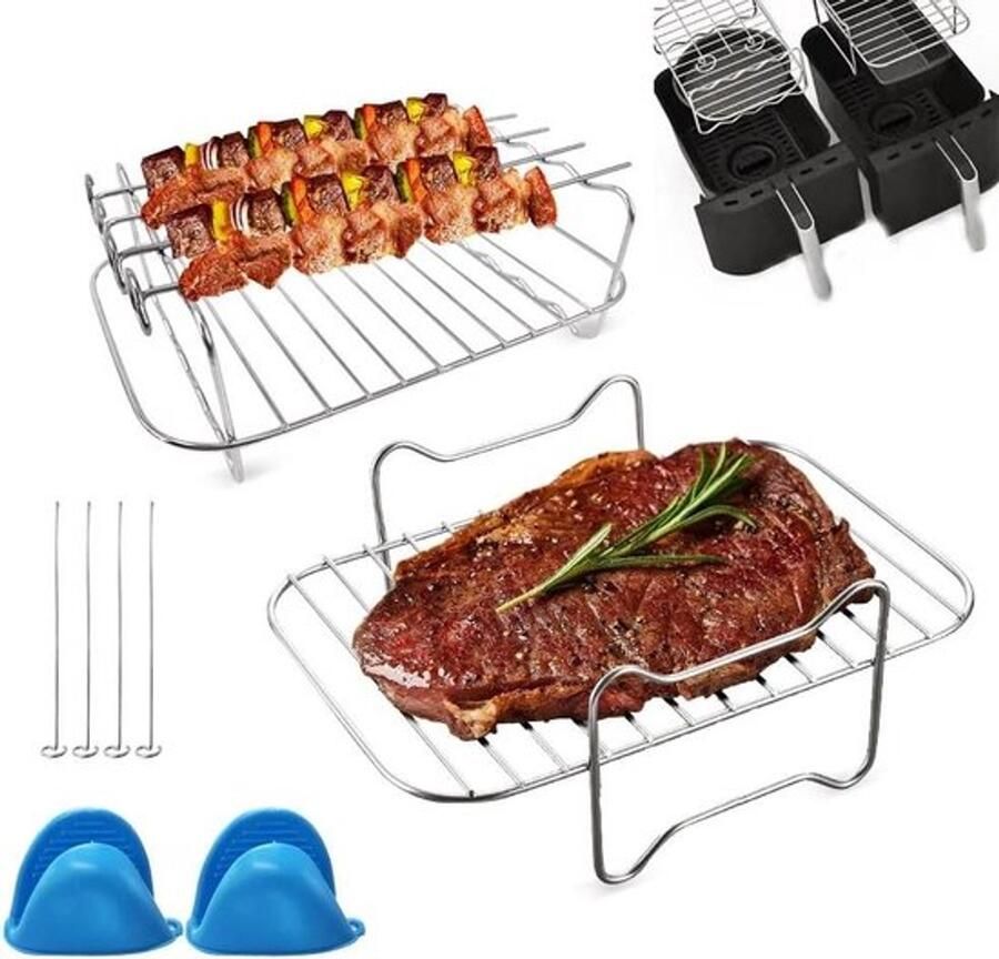 Grillrooster voor heteluchtfriteuse compatibel met Ninja Af300Eu Af400Eu stoominzet inclusief vingergrepen en grillvezels