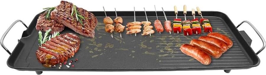 Grills elektrische tafelgrill met anti-aanbaklaag teppanyaki grillplaat voor maximaal 6 personen 1500 W 220 V instelbare temperatuur hellingshoek 68 x 28 x 7 cm