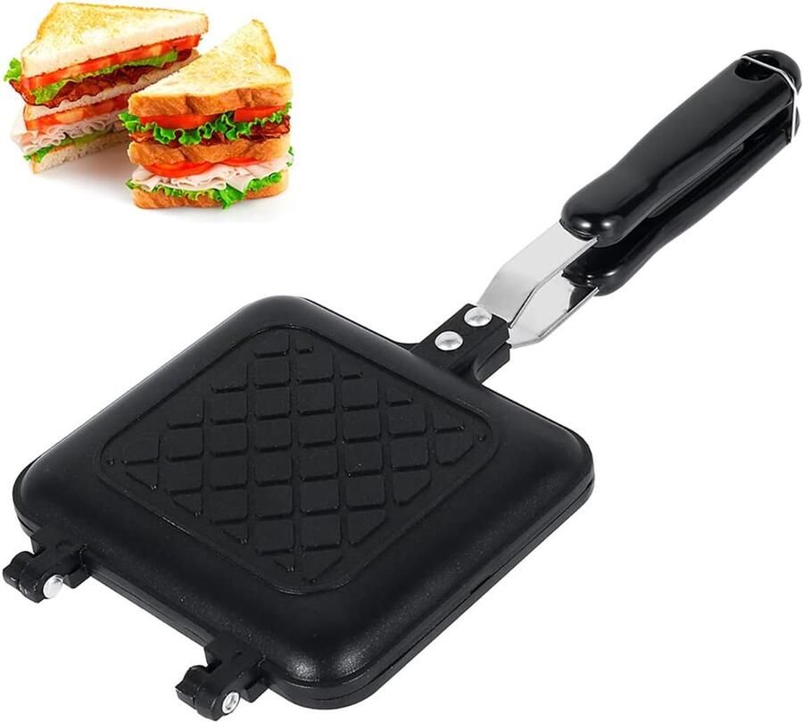 Grillsandwichmaker Tosti-maker en Panini-pers voor Camping en Buiten Dubbelzijdige Sandwichmaker met Antiaanbakplaten voor op het Fornuis Handige Ontbijtkoekenpan voor Outdoor Avonturen Thuiskeuken en Picknick