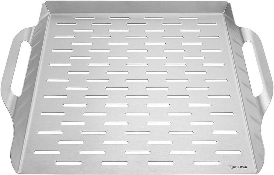 Grillschaal Roestvrij Staal BBQ Bakplaat Gelijkmatig Grillen Geperforeerd Oppervlak 37x31x4.6 cm Zilverkleurig