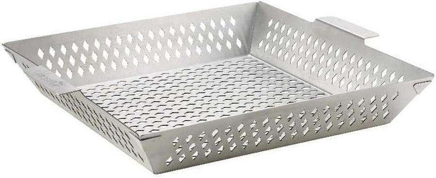 Grillschaal Roestvrij Staal Grillmand Groenten Barbecue Koken Geperforeerde Bodem 42 x 36 x 7 cm Chroom