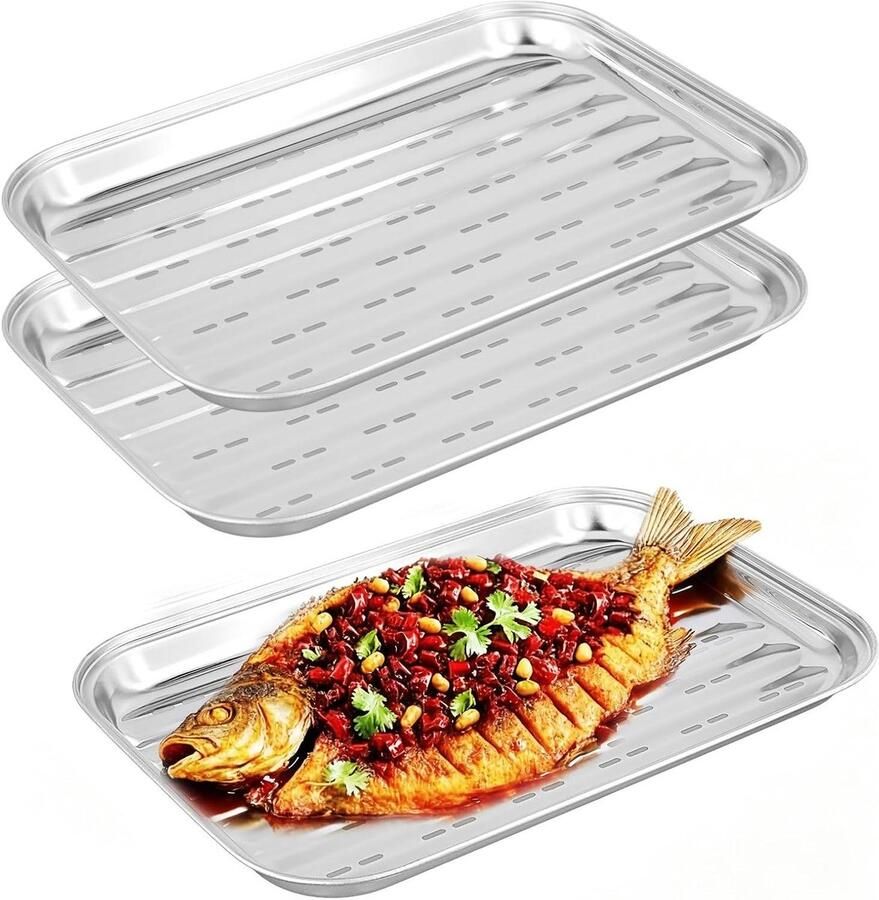Grillschalen Roestvrij Staal BBQ Bakken Outdoor Grillen Geperforeerd Design 3 stuks 34.5 cm Zilver