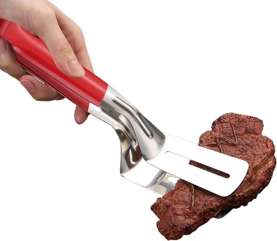 Grillspatel Tang Bakplaat Schraper Gerechten Draaien 2-in-1 Ontwerp 30 cm Rood