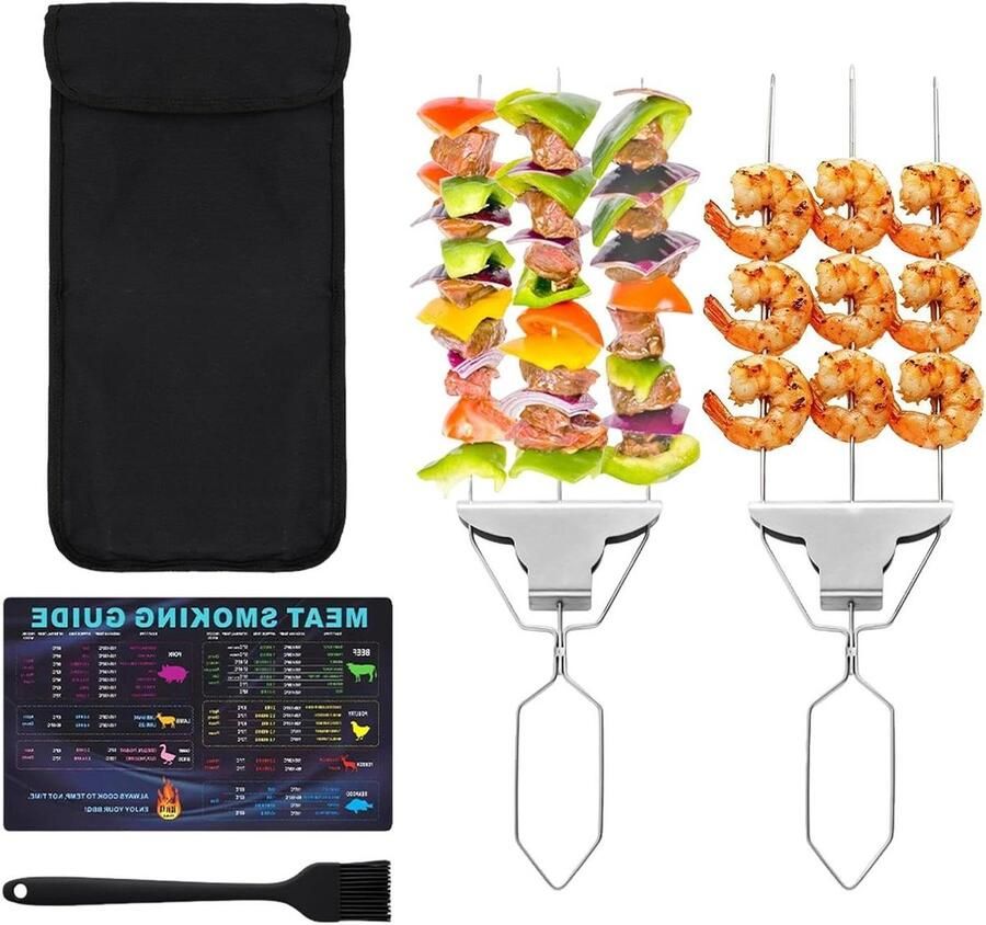 Grillspiezen Platte Schuif Barbecue Vlees Stokjes Buiten Koken Herbruikbaar Roestvrij Staal 38 cm Lengte Zilver