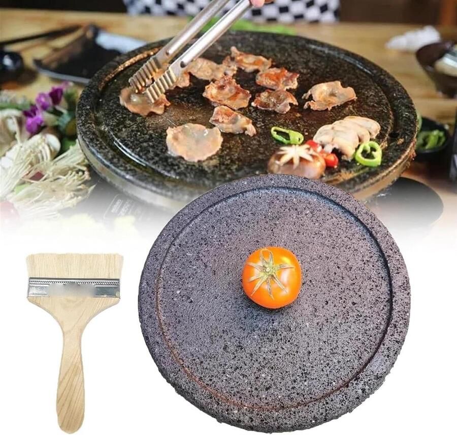 Grillsteen Vlees Vis Hete Steen Tafel Grillen Gelijkmatige Warmte 45 CM Grijs