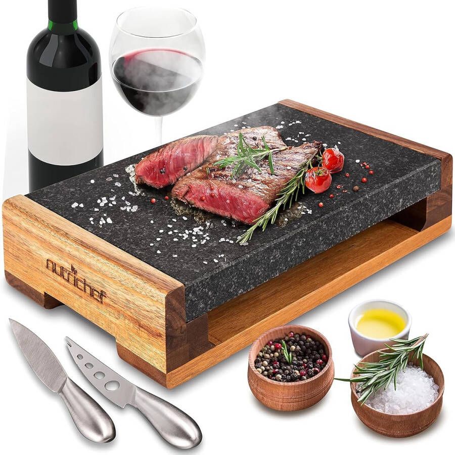 Grillsteen Set voor Perfect Gekookt Vlees Heet Lava Rock Grillplaat voor BBQ en Steak