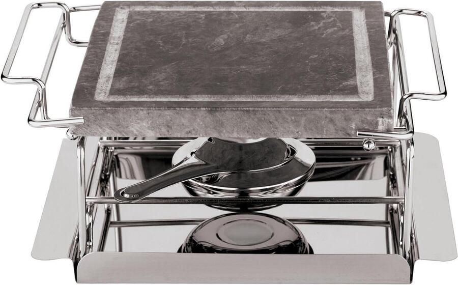 Grillsteen Tafelgrill Steen Gezellig Tafelen Inclusief Reservebrander 23 x 23 x 10 cm Zilver