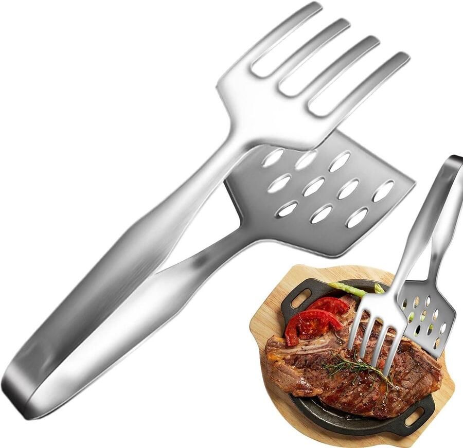 Grilltang Barbecuetang Keukenhulp Serveren en Grillen Ergonomische Antislip Grip 27 cm Zilver