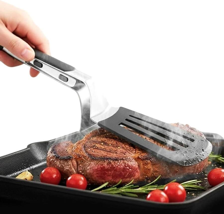 Grilltang Spatel Keukentang Kooktang Gerechten Draaien Geoptimaliseerde Gewrichtsstabiliteit 35 cm Zwart