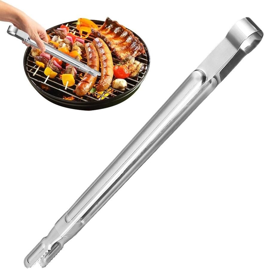 Grilltang Keukentang Serveertang Kookgerei Eten Draaien Koken Geribbeld Antislip Ontwerp 40 cm Zilver