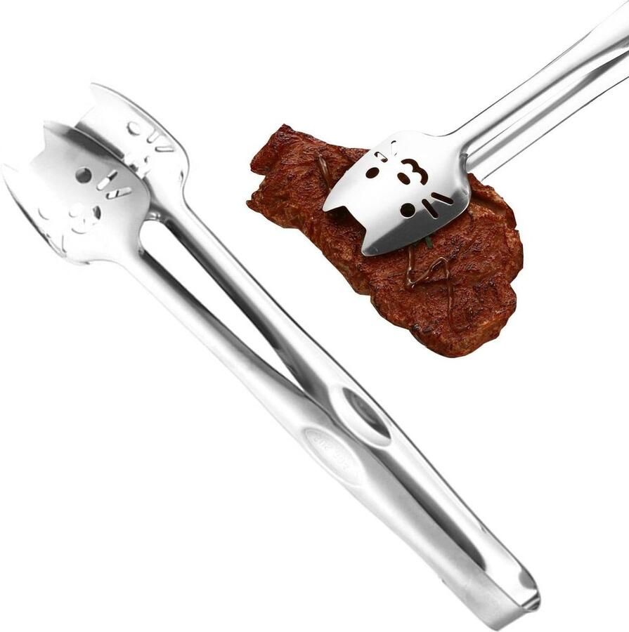 Grilltang Keukentang Steakklem Koken Bakken Krasbestendig Design 28 cm Zilver