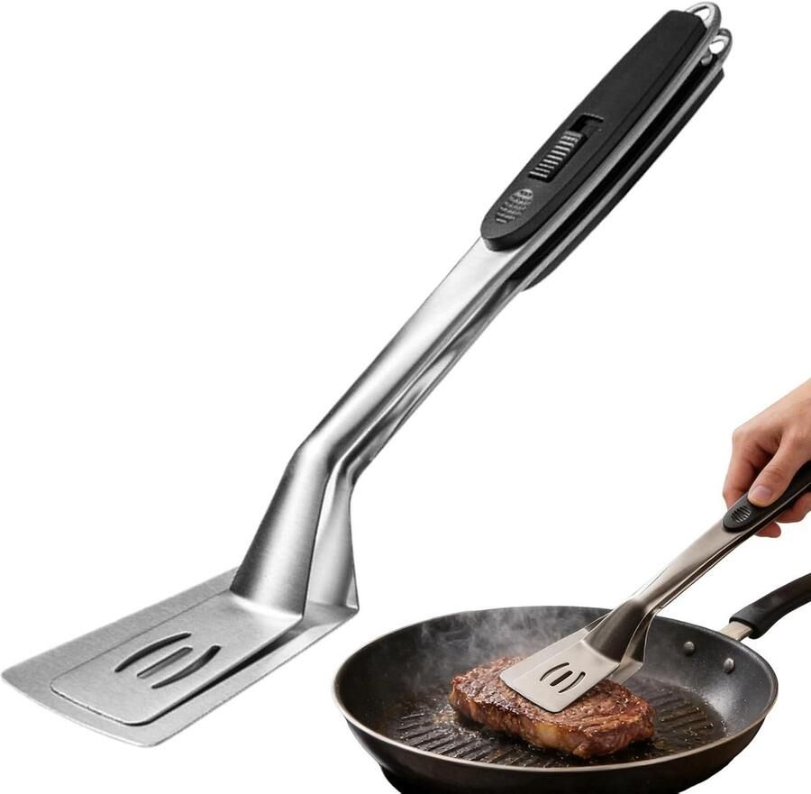 Grill Tang Keukengereedschap Voedsel Bereiden 2-in-1 Spatel 32.5 cm Zilver
