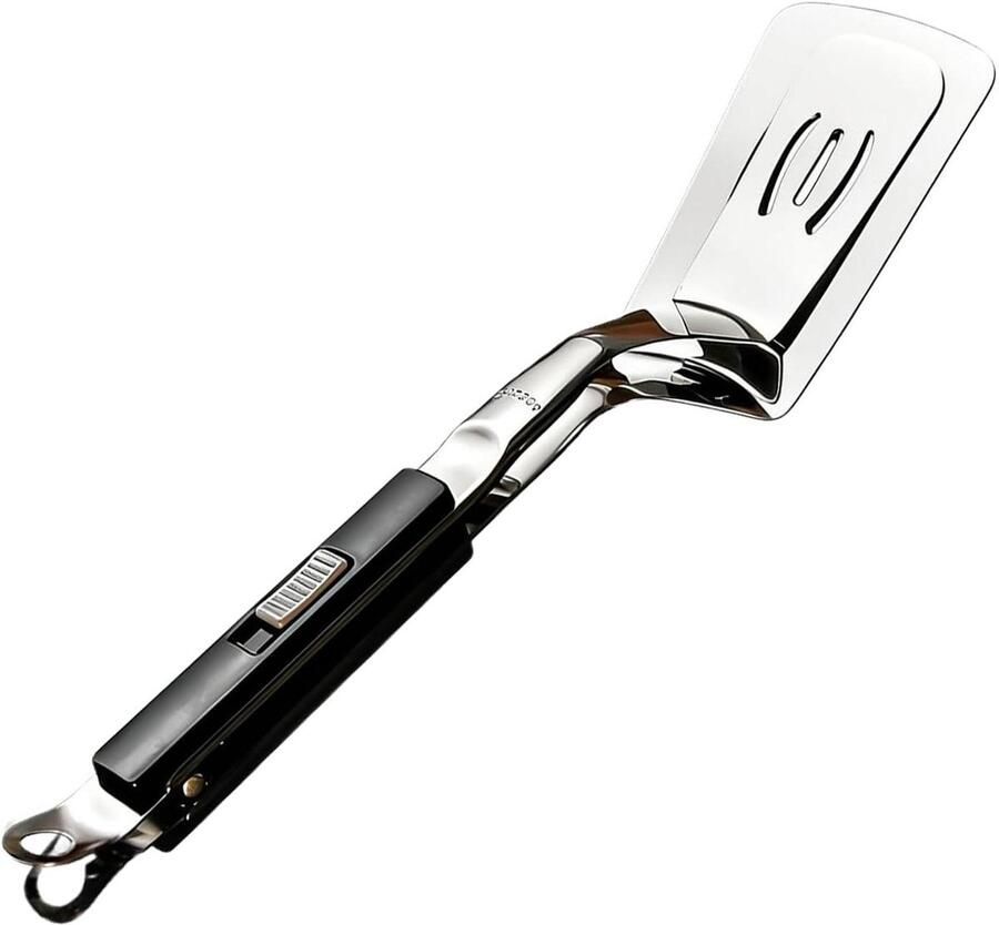 Grilltang Roestvrij Staal Keuken spatel tang Koken en Grillen Vetcontrole honingraat 29 cm Zwart
