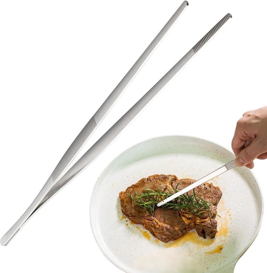 Grilltang Roestvrij Staal Keukentang Serveertang Eten Hanteren Antislip Textuur 30.5 cm Zilverkleurig