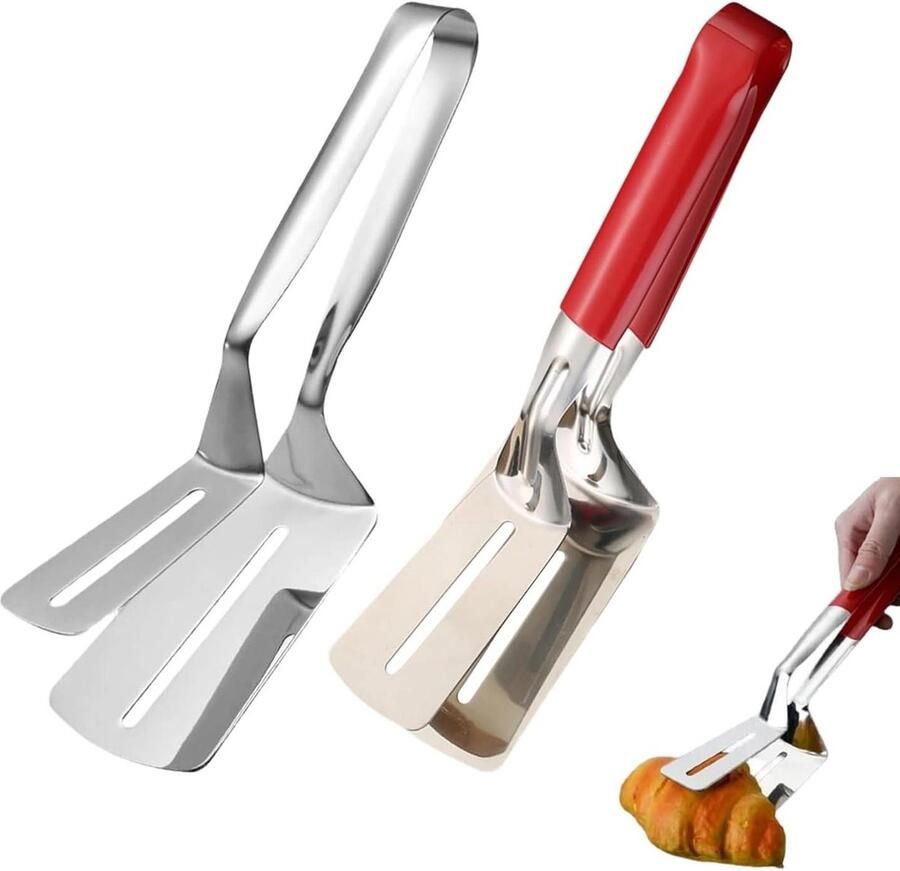 Grilltang Roestvrij Staal Metalen Keukentang Eten Draaien Anti-aanbaklaag Lange Schep Zilverkleurig