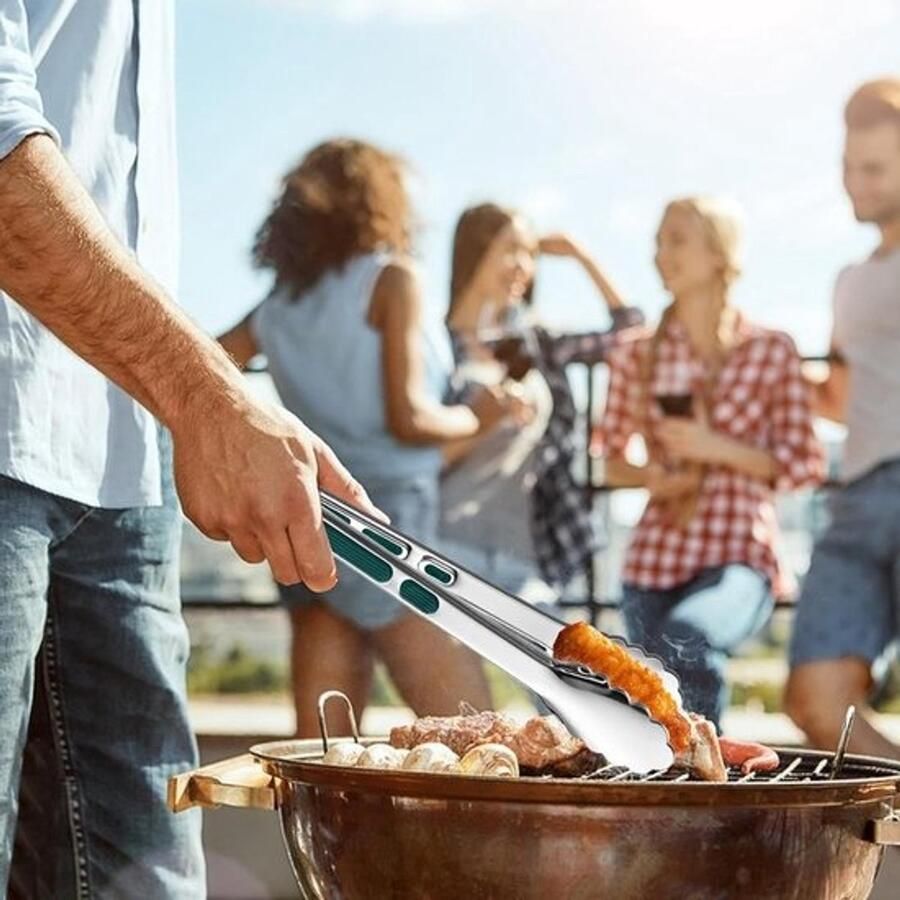 Grilltang Roestvrij Staal Saladetang Keuken Koken en Grillen Antislip Handgreep 29 cm Zilver