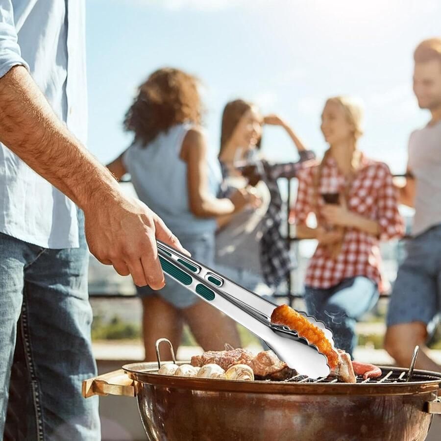 Grilltang Roestvrij Staal Saladetang Keukengerei Moeiteloos Koken Antislip Handgreep 29 cm Zilver