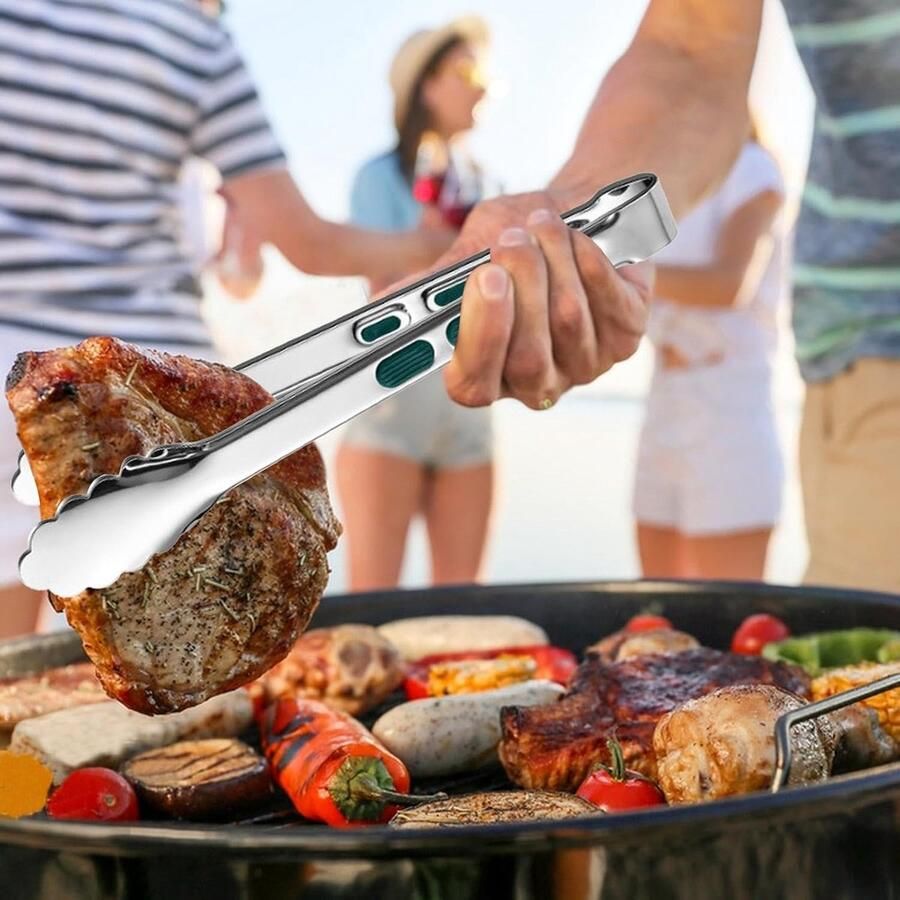 Grilltang Roestvrij Staal Saladetang Keukengerei Moeiteloos Koken Antislip Handgreep 29 cm Zilver
