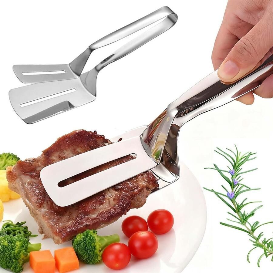 Grilltang Roestvrij Staal Steak Tang Keuken Barbecue Buiten Koken Verlengde Anti-Verbranding Handgreep 26 cm Lengte Zilverkleurig