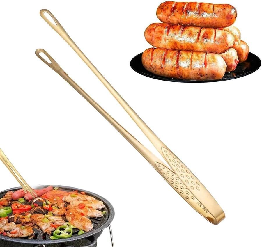 Grilltang Roestvrij Staal Voedselclip Keuken Buiten Koken Antislip Handvat 28 cm Goud