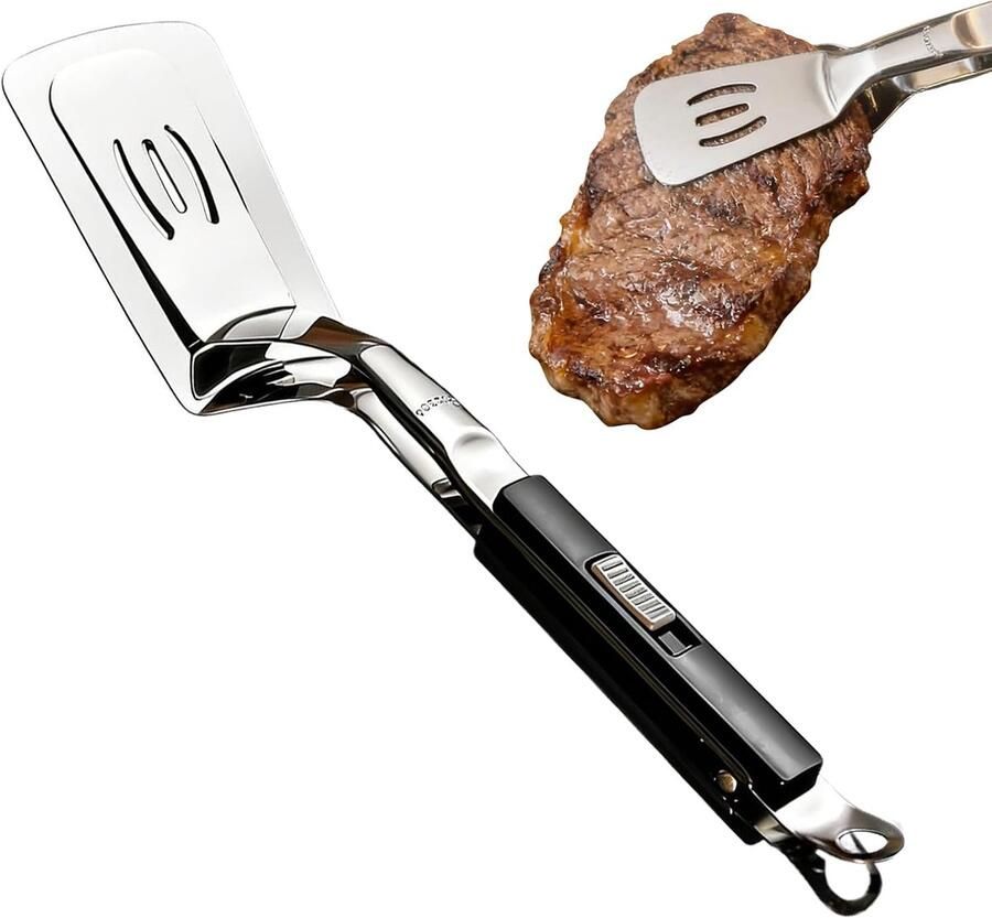 Grilltang Roestvrijstaal Keukentang Spateltang Koken en Grillen Honingraatstructuur Vetafvoer 29 cm Zwart
